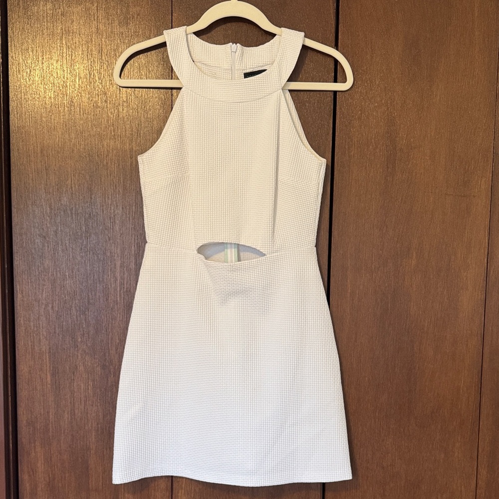 Topshop White Textured Halter Cutout Mini Dress